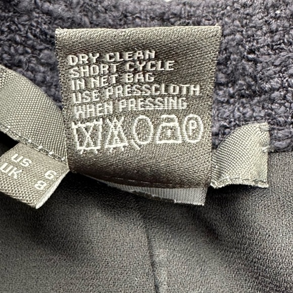 Per Se Navy Blue & White Tweed & Allover Fringe Overlay Blazer Jacket Size 6 - Picture 7 of 7